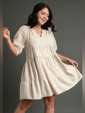 Umgee linen puff sleeve dress size S